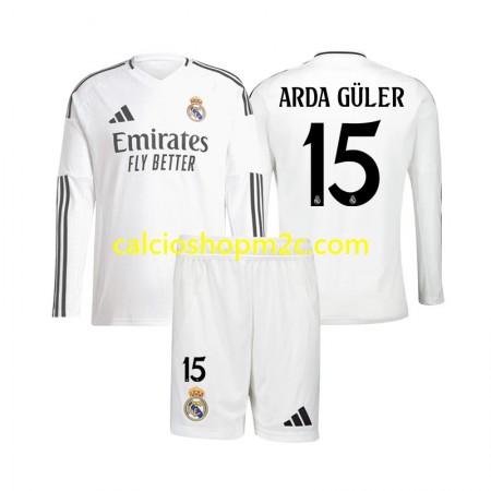 Real Madrid Arda Guler 15 Bambino Maglia Prima 2024/2025 Manica Lunga